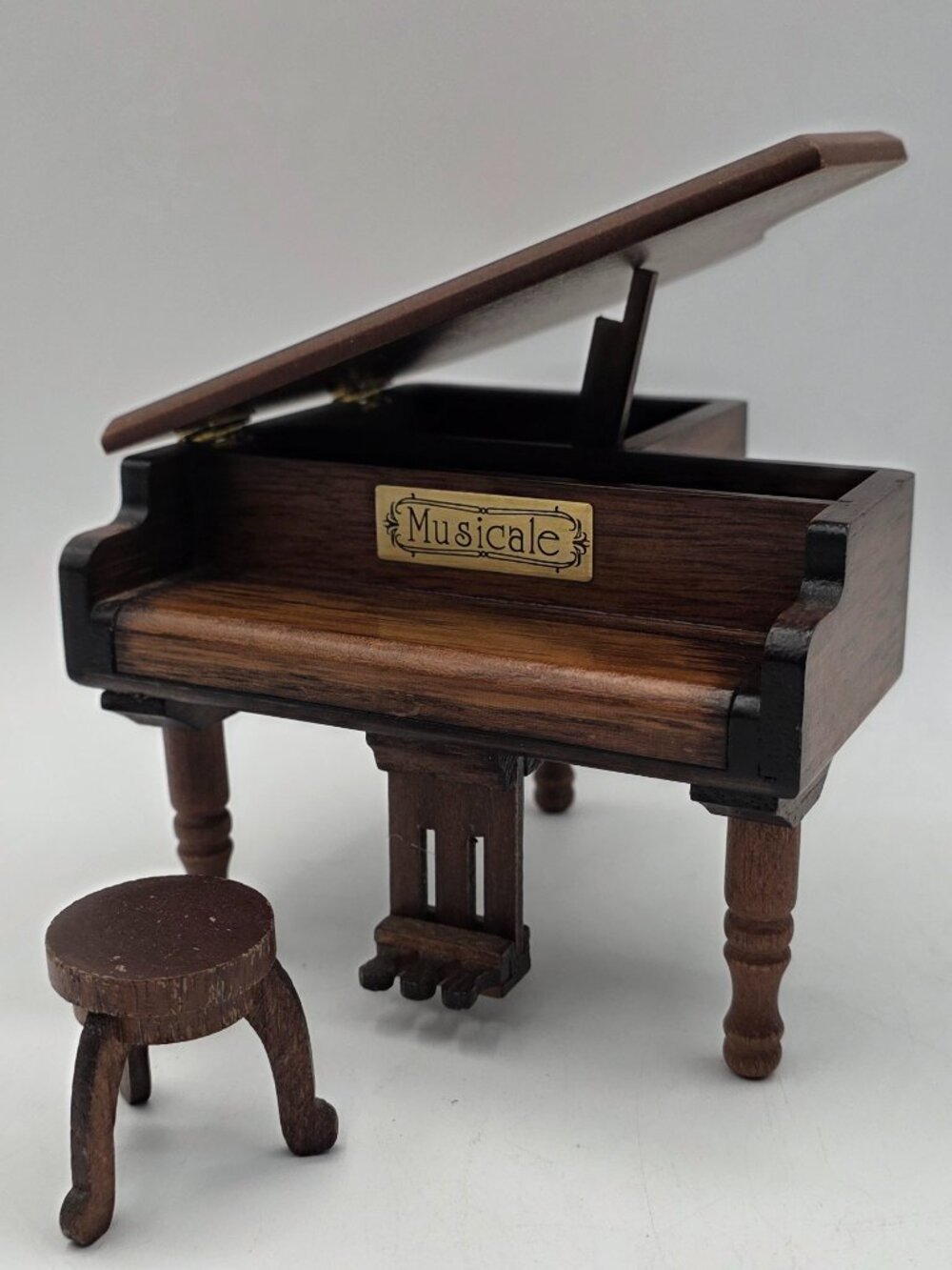 Musicale VTG Wooden Grand Piano Sankyo Music Trinket Box Tune Fur Elise w/Stool